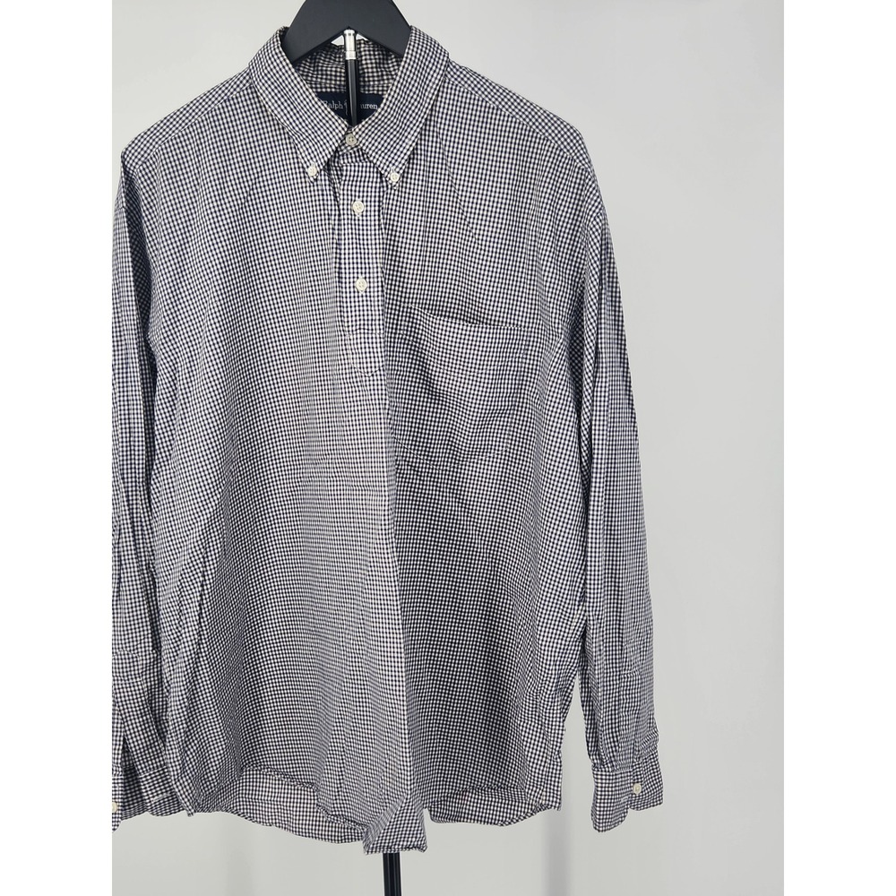 Ralph Lauren Purcell Mens XL Gingham Popover Shirt Navy Blue White Cotton L/S